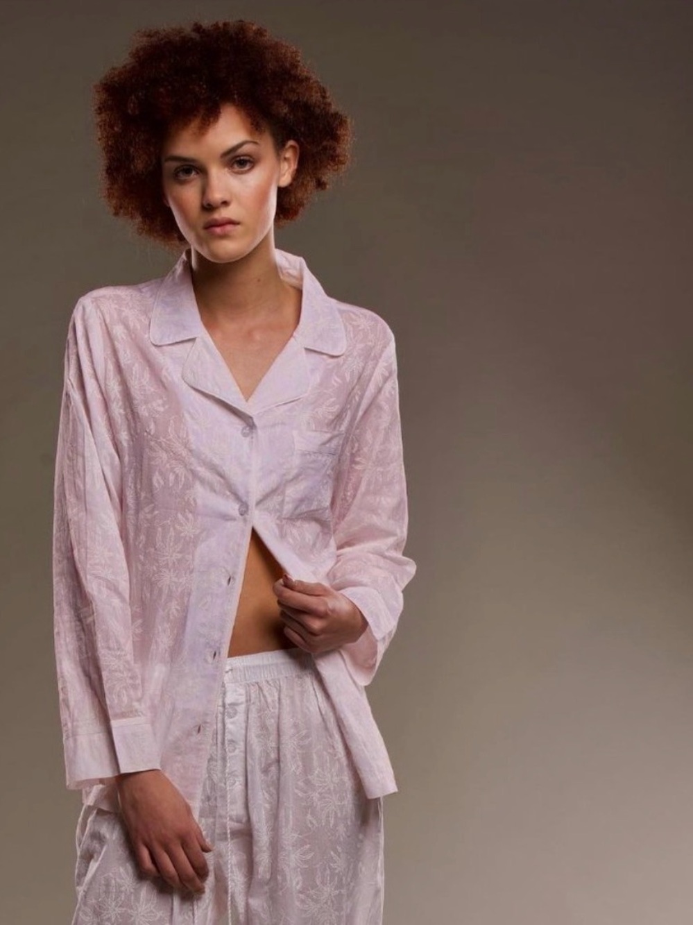 Dawson + Hellmann | Light Coral Button-Up Pajama Top